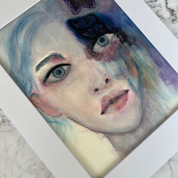 Falling or Flying - Abstract Watercolor Painting of Womans Face with Butterflies - Picture 11 of 12